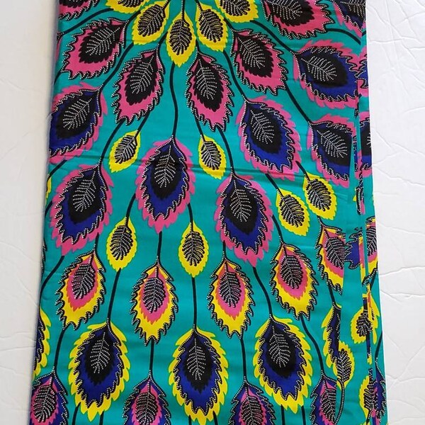 Tessuto africano verde e rosa multicolore africano; Tessuto Ankara