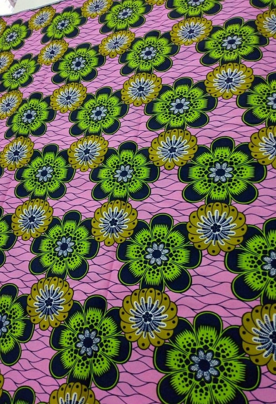 Pink and Green African Fabric; Ankara Fabric; African Clothing; African Fabric in yard; African Headwrap;Fabric in yards; Fabricbytheyard
