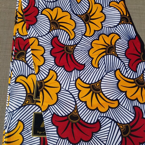 White, Yellow And Red Ankara fabric; African Clothing; African Fabric in yard; African Headwrap;African Fabric: Ankara Fabric in yards