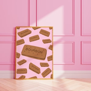 Bourbon biscuit wall print | cute food poster | kitchen pink home | digital art | A3 A4 8X10 A5 5X7