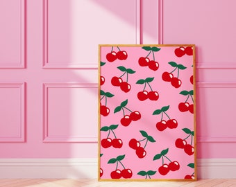 Cherry pattern wall print | cute fruit wall art | A3 A4 8X10 A5 5X7