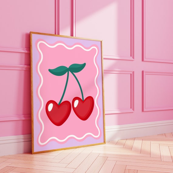 Funky Wavy Heart Cherries Wall Print | Cherry Art Digital