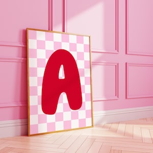 Niedliche Schachbrett Anfangskunst | Buchstabe Alphabet druck | funky Wand Drucke | A3 A4 8X10 A5 5X7