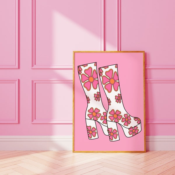 Gogo Stiefel Print Funky Disco | Retro 70er Jahre Stiefel | fashion Wand Druck | Mamma Mia Schuhe | A3 A4 8X10 A5 5X7