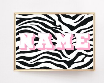 Personalised Name | Zebra Print Wall Art | Customised | A3 A4 8X10