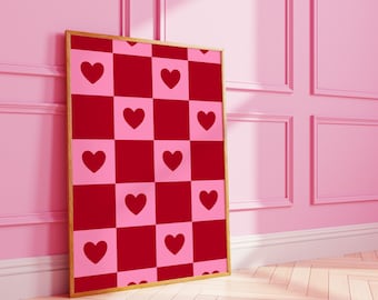 Checkerboard heart valentines wall print | funky lover art digital | pretty poster | A3 A4 8X10 A5 5X7