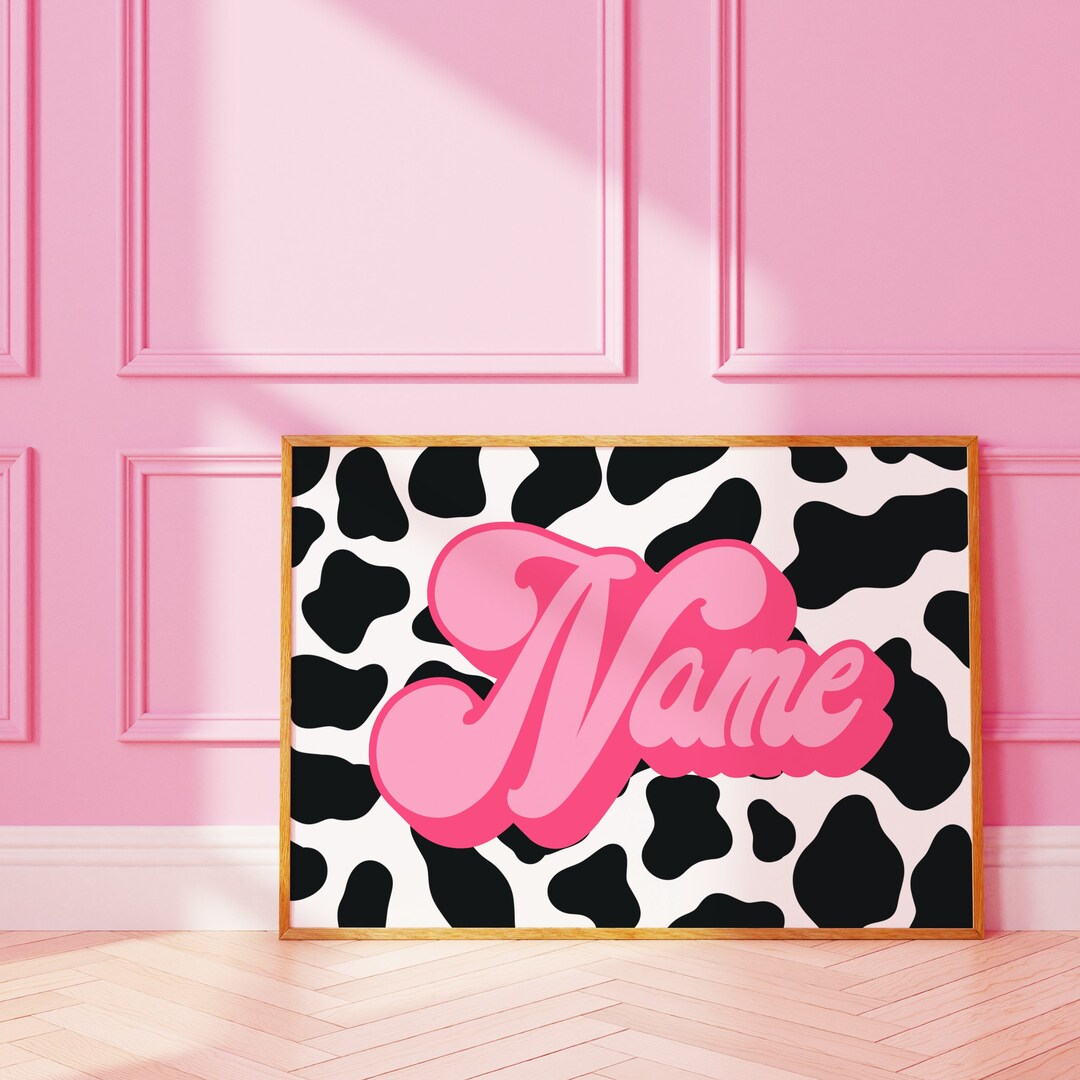 Personalised cow print name wall art | funky letter print | A4 8X10 A5 5X7 6X4