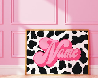 Personalised cow print name wall art | funky letter print | A3 A4 8X10 A5 5X7