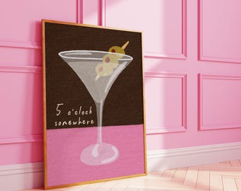 FRAMED 5 o’clock Somewhere : Cocktail Martini Olive Art Print Poster