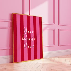 Handwriting style striped custom poster | personalised wall print | customised art | pink red typography | A3 A4 8X10 A5 5X7