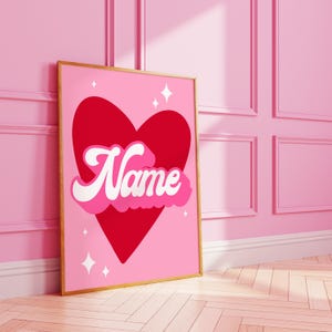 Arte de pared personalizado con nombre y corazón de amor / Impresión de letras divertidas / A3 A4 8X10 A5 5X7