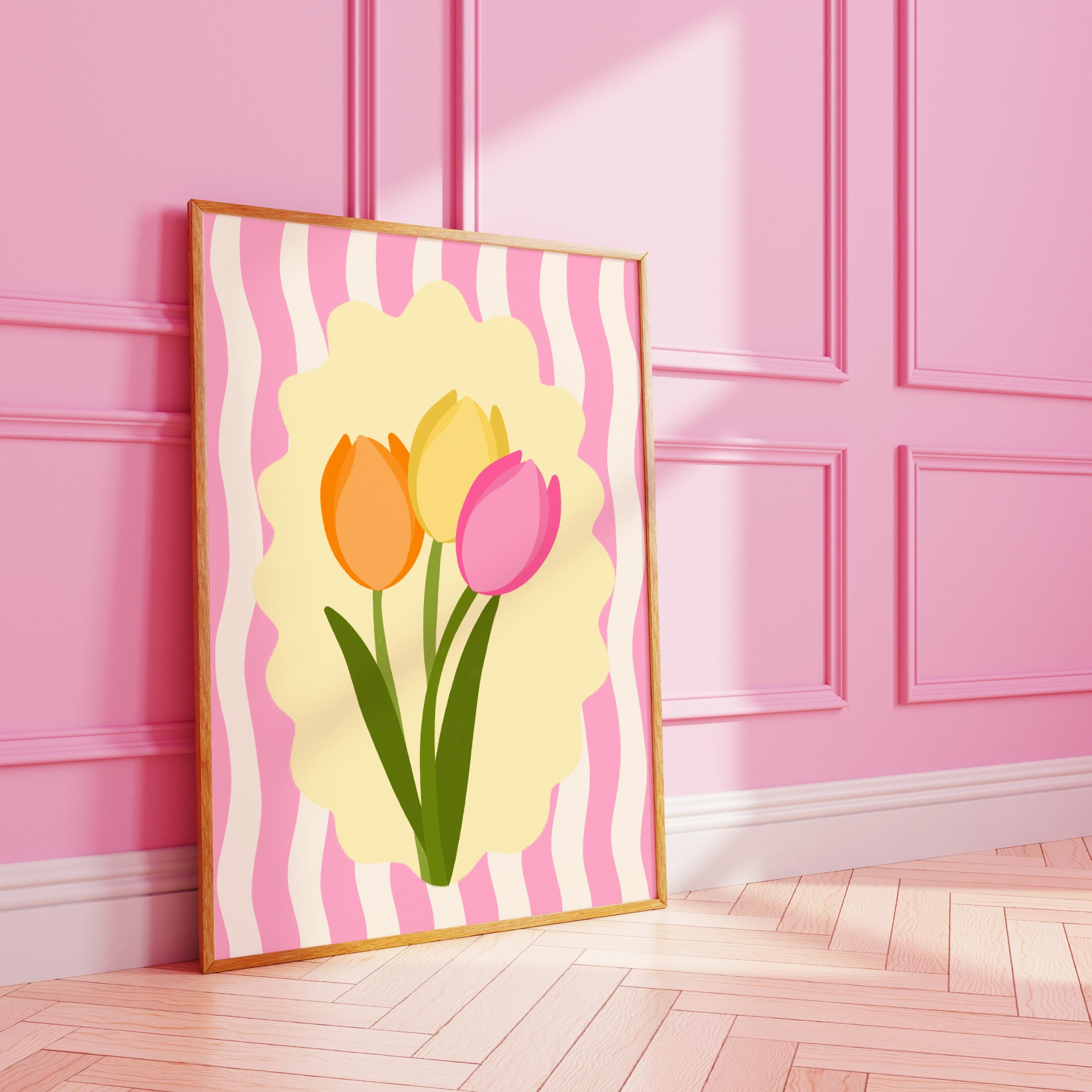 Tulip Summer Poster | Funky Floral Flower Striped Print | Digital Wall ...