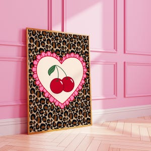 Leopard Heart Cherry Print - Pink & Red Wavy Wall Art