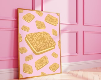 Custard Cream Biscuit Print | Cute Pink Kitchen Art (Digital Art)