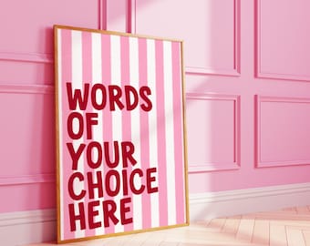 Arte de palabras a rayas personalizado / Impresión mural de regalo personalizada y original