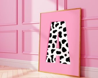 Cow Print Initial Wall Art: Personalized Letter Print