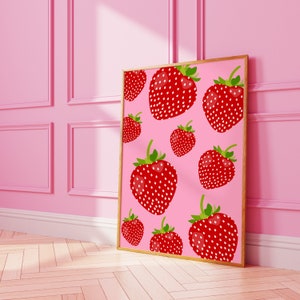 Strawberry pattern wall print | cute fruit wall art | A3 A4 8X10 A5 5X7