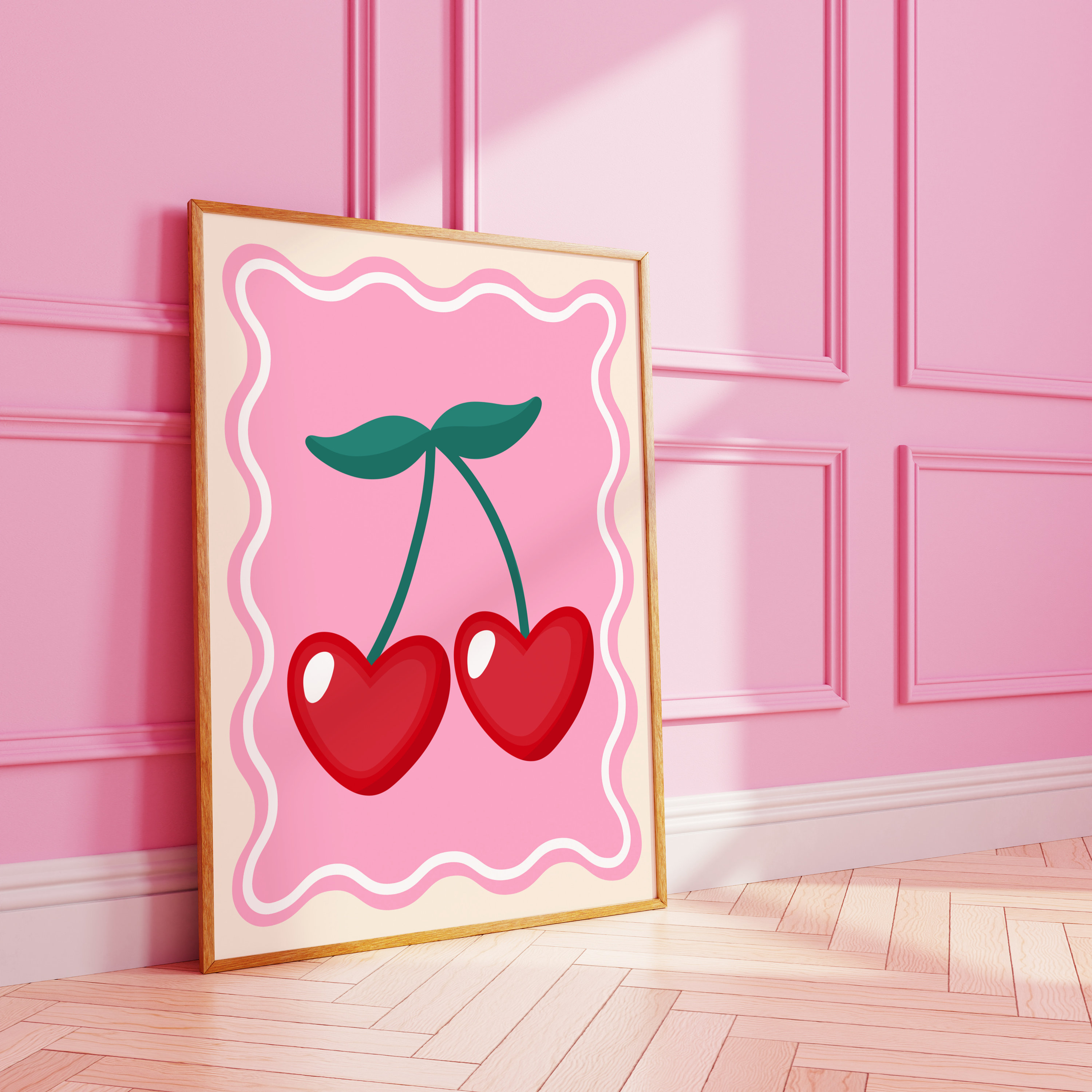 Funky Wavy Heart Cherries Wall Print | Cherry Art Digital