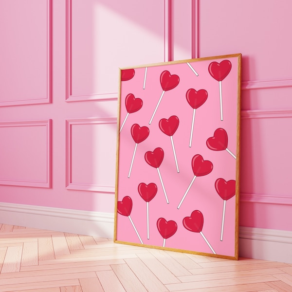 Adorable impression de sucettes en forme de coeur | art mural numérique | bonbon sucré | A3 A4 8X10 A5 5X7