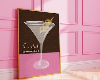 5 o’clock Somewhere : Cocktail Martini Olive Art Print Poster