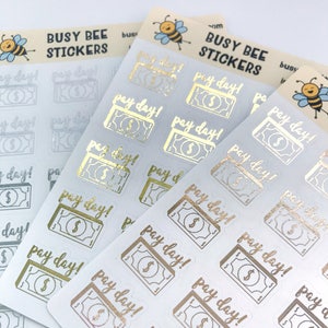 Foil Pay Day Planner Stickers, Pay Day, Foil Stickers, Foiled Stickers, Functional, Money,   Vertical Planner