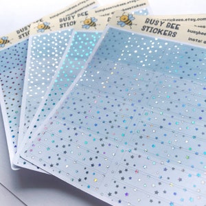 Light Blue Foil Header Planner Stickers, Sparkle, Foil Stars, Header Stickers, Foiled,   Vertical Planner
