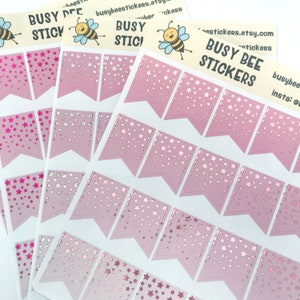 Foil Sparkle Flag Planner Stickers, Blush, Pink Foil Stars, Flag Stickers, Foiled, Functional,   Vertical Planner