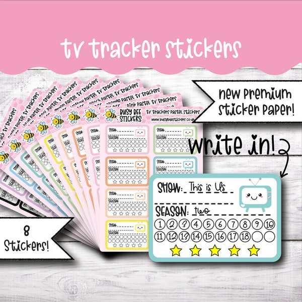 TV Show Tracker Planner Stickers, TV Stickers, Season Tracker, Series, Kawaii, Television Stickers, , Vertical Planner