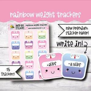Regenbogen Gewicht Tracker Aufkleber, Abnehmen Aufkleber, Diät Aufkleber, Workout Aufkleber, Kawaii, Fitness, Gesundheit, Vertikaler Planer