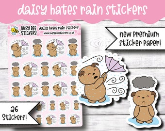 Rain Planner Stickers, Hate Rain Stickers, Rainy Day Stickers, Weather, Wind Stickers, Windy,   Vertical Planner