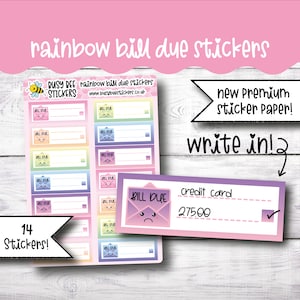 Regenbogen Bill Due Planer Aufkleber, Rechnungszahlungsaufkleber, Bill Tracker, Geld-Tracker, vertikaler Planer, Haushaltsplaner