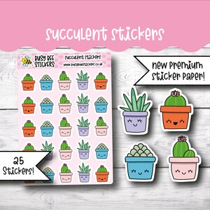 Stickers plantes grasses / cactus, autocollants kawaii, cactus, plantes succulentes, agenda vertical