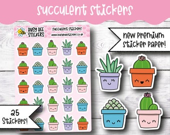 Succulent / Cactus Planner Stickers, Kawaii Planner Stickers, Cacti, Succulents,   Vertical Planner