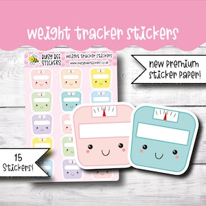 Weight Tracker Planner Stickers, Weight Loss Stickers, Diet Stickers, Workout Stickers, Kawaii, Vertical Planner