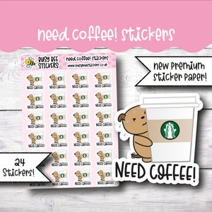 Benötige Kaffee Sticker, Starbucks Sticker, Kaffeesüchtiger, Charakter, Hand gezeichnet, Vertikaler Planer