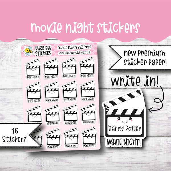 Movie Night Planner Stickers, Movie Night Stickers, Movie Clapper Stickers, Film Stickers,   Vertical Planner
