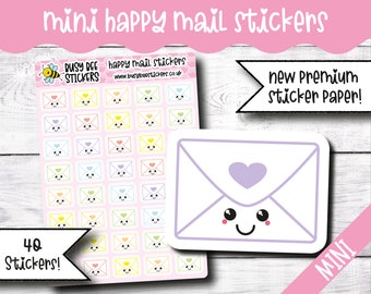 Happy Mail Stickers, Planner Stickers, Delivery Stickers, Post, Mail Stickers, Kawaii, Mini,   Vertical Planner