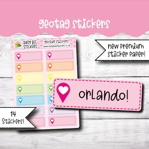 Geotag Planner Aufkleber, Standort Tag, Ort Marker Aufkleber, funktionale Aufkleber, leere Box, vertikale Planner