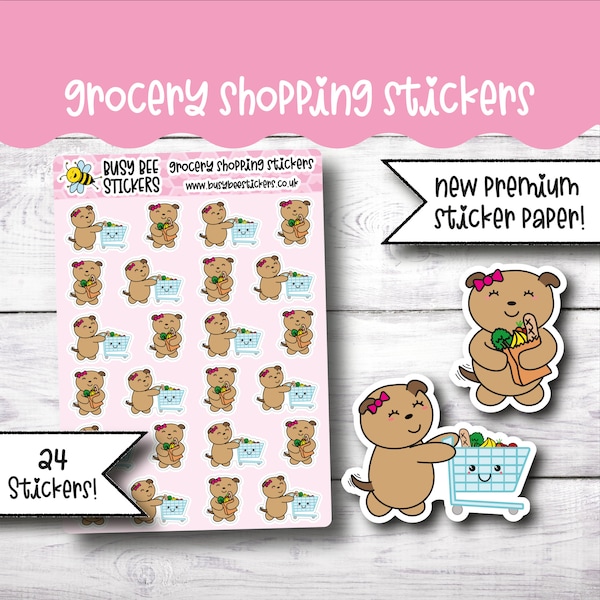 Grocery / Food Shopping Planner Stickers, Shopping Trolley, Shopping Stickers, Trolley, Vertical Planner