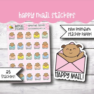 Happy Mail Aufkleber, Planer Aufkleber, Lieferung Aufkleber, Post, Mail Aufkleber, von Hand gezeichnet, vertikaler Planner