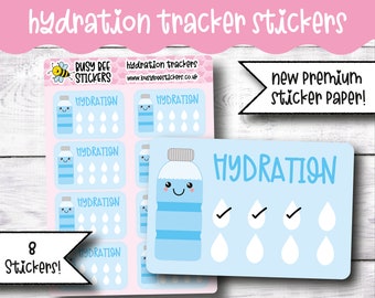 Hydration Tracker Planner Stickers, Habit Tracker, Hydrate, Water, Water Bottle Stickers,   Vertical Planner