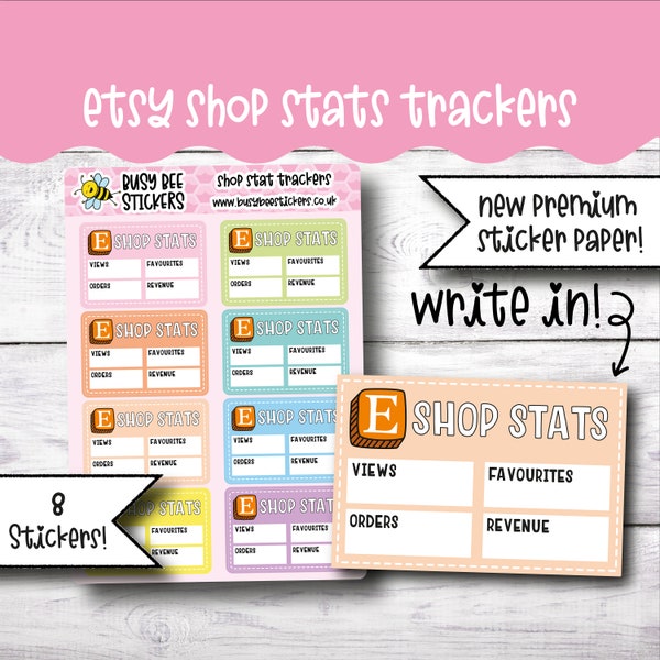 Shop Stats Planner Stickers, Etsy Stats, Etsy Tracker, Filofax, Shop Stats Tracker, Vertical Planner