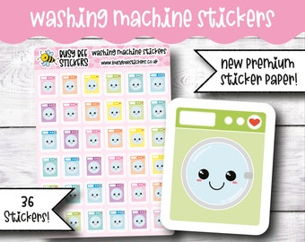 Washing Machine Planner Stickers, Laundry Stickers, Cleaning, Chore, Household, Kawaii,   Vertical Planner