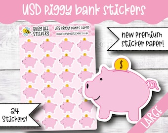 Piggy Bank Planner Stickers, Savings, Money Tracker, Dollars, Financial Planner, Functional, ,  Stickers Vertical Planner