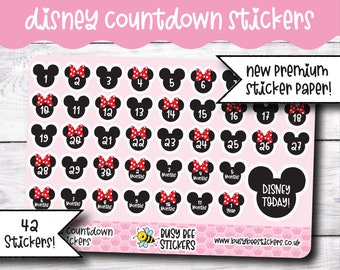 Disney Countdown Stickers, Planner Stickers, Disney World, Disneyland, Vacation Stickers, Vertical Planner, Disney Holiday