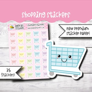 Shopping Sticker, Einkaufswagen Aufkleber, Shopping Sticker, Trolley Sticker, Kawaii, Vertikaler Planer