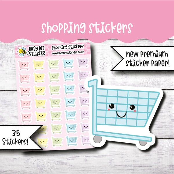 Shopping Planner Stickers, Shopping Trolley, Shopping Stickers, Trolley Stickers, Kawaii, Vertical Planner