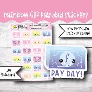 Regenbogen Zahltag Planer Aufkleber, Zahltag Aufkleber, Pfund, Geldplaner, Kawaii,GBP, Budgetplaner, Vertikaler Planer