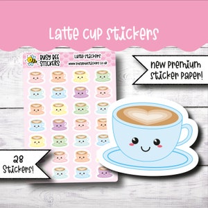 Autocollants Latte Planner, Autocollants Latte Mug, Amateurs de café, Tasse à café, Latte, Fonctionnel, Planificateur vertical