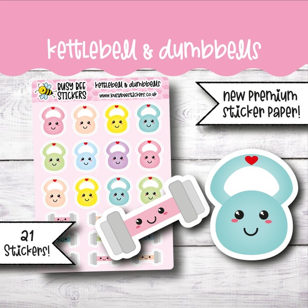 Kettle Bell and Dumbbell Planner Stickers, Fitness Planner, Workout, Exercise, Diet, Kawaii,   Vertical Planner